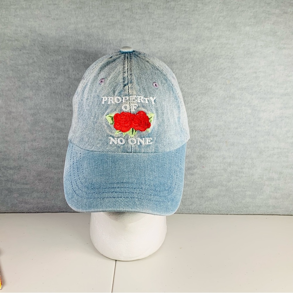 Band Hipster Rock Tour Roses Blue Denim Cap Property of No One Denim Hap